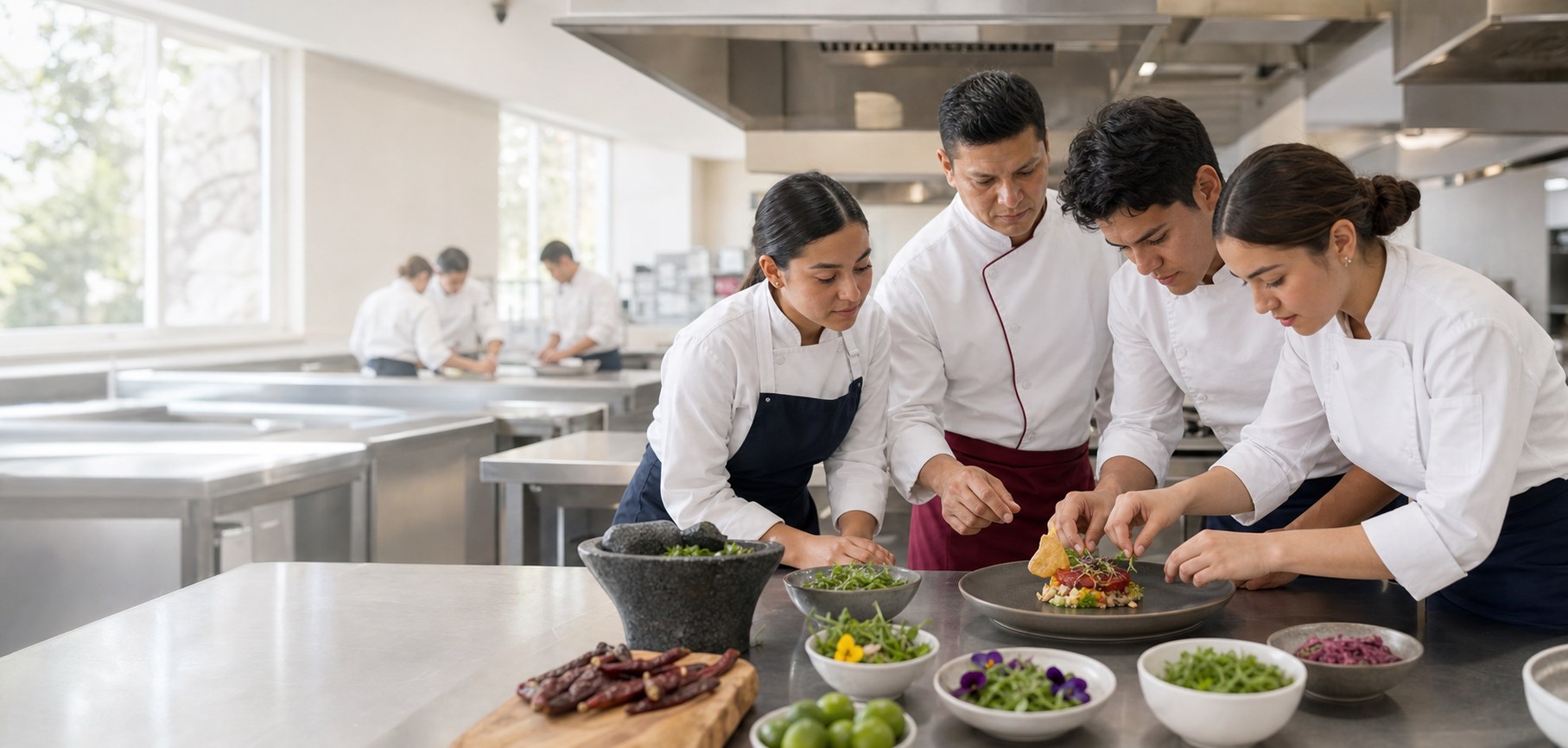 Estudiantes de artes culinarias durante una práctica profesional