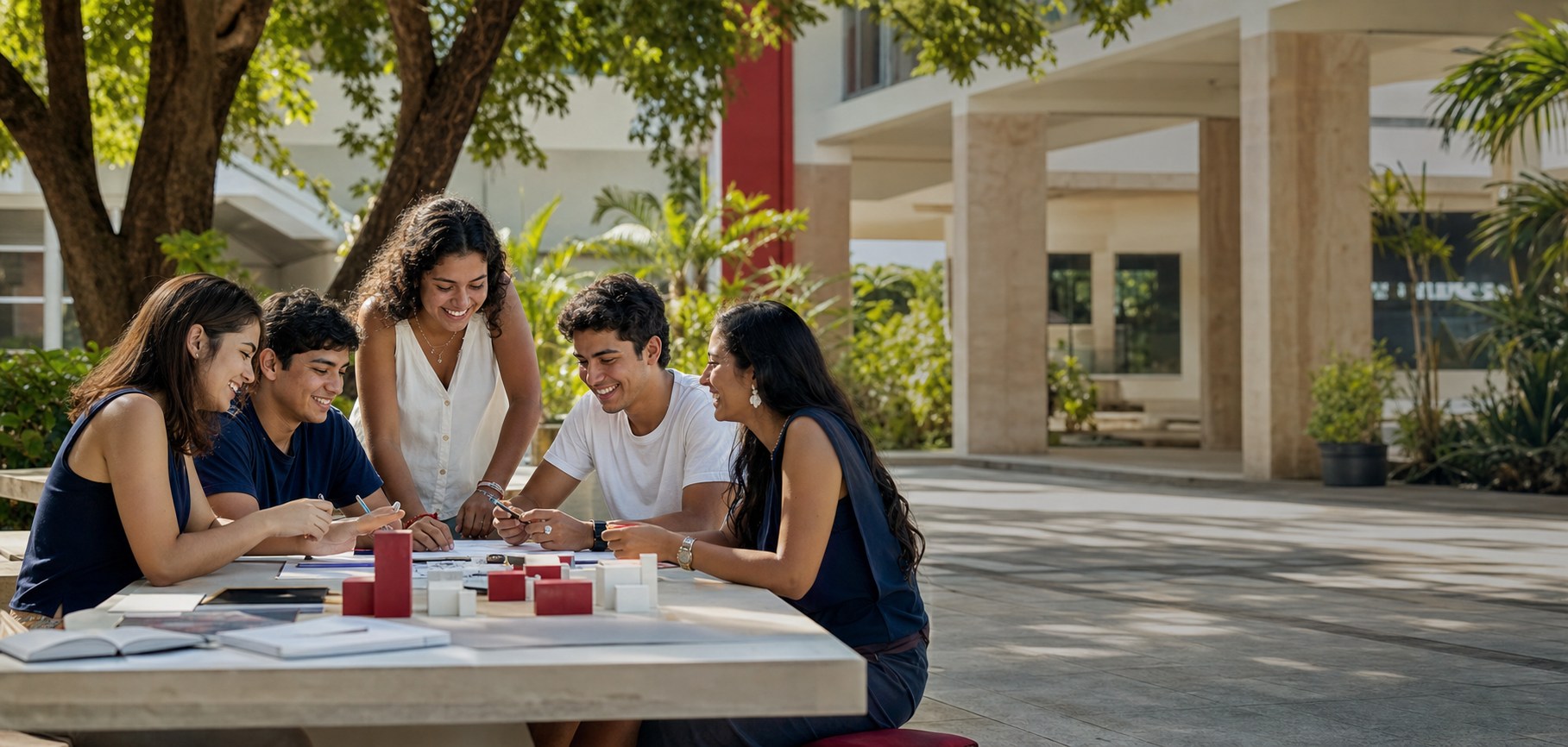 Comunidad universitaria colaborando en el campus